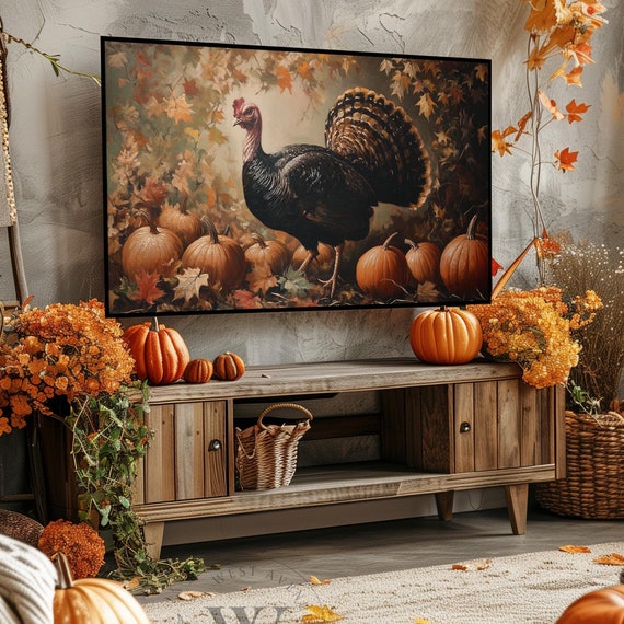 Thanksgiving Turkey Frame Tv Art Thanksgiving Textured Art Rustic Fall Decor Oil Painting Of Turkey Farmhouse Thanksgiving Art Fame