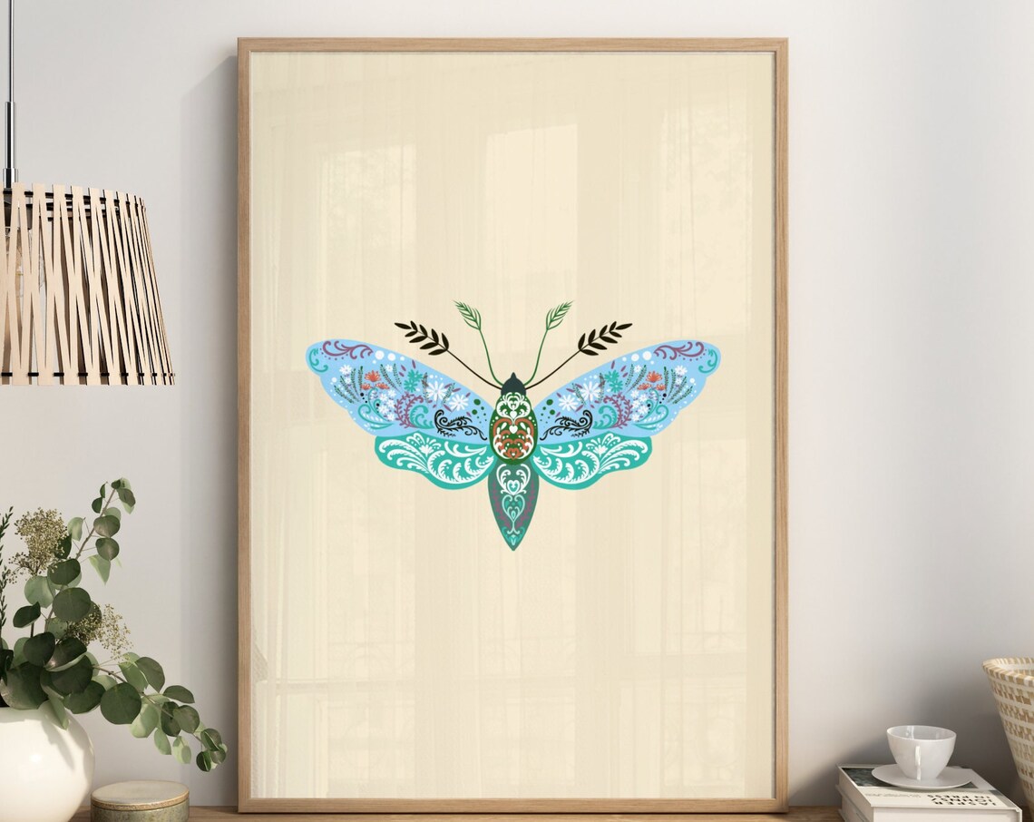 Boho Blue Butterfly Paisley Ornamental Vintage Insect Poster - Image 3