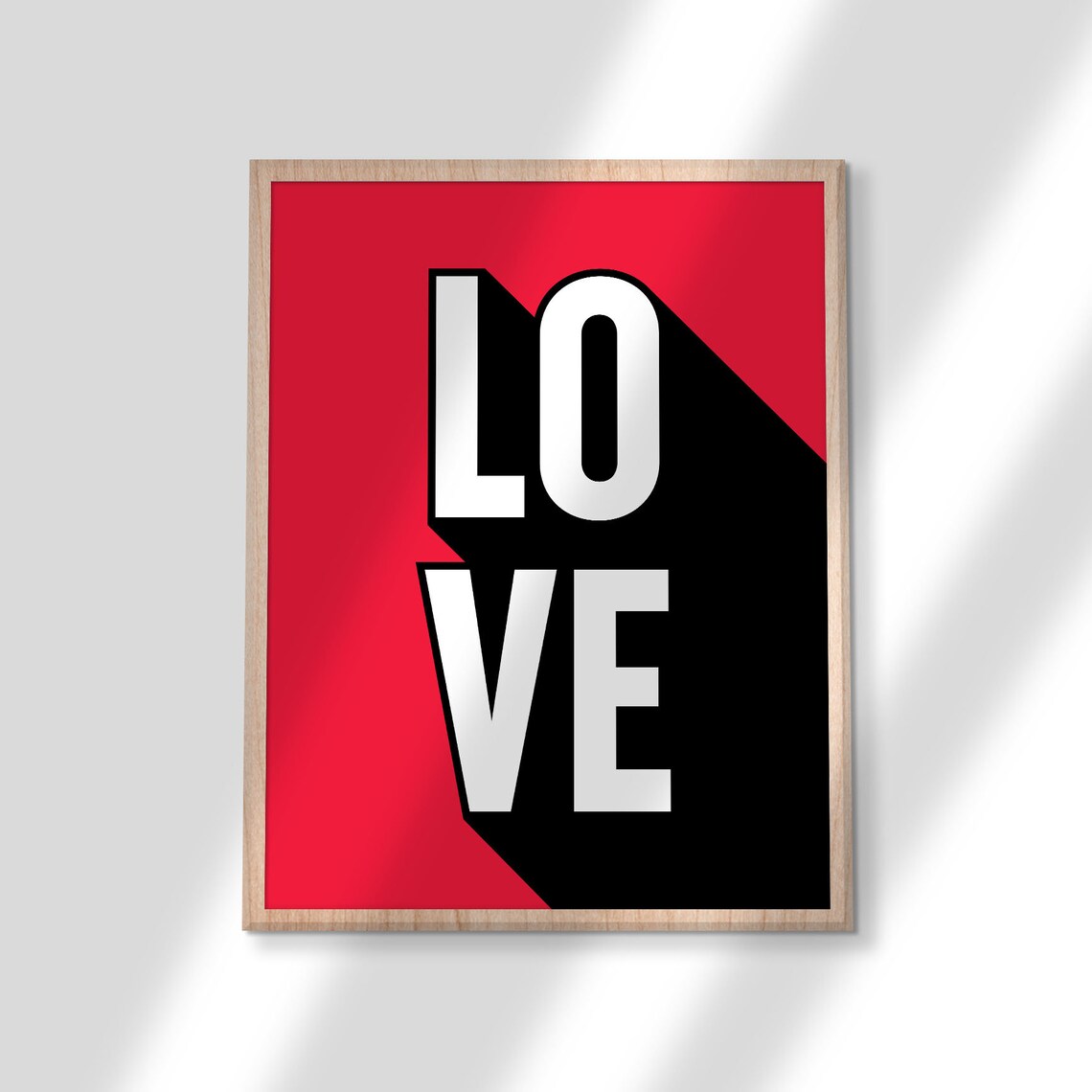 Love Retro Long Shadow Bold Red Black Graphic Typography Poster - Image 2