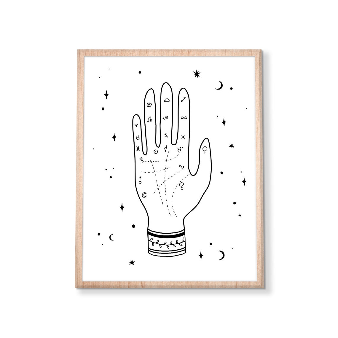 Mystic Palmistry Hand Astrology Symbols Celestial Boho Wall Art - Image 3