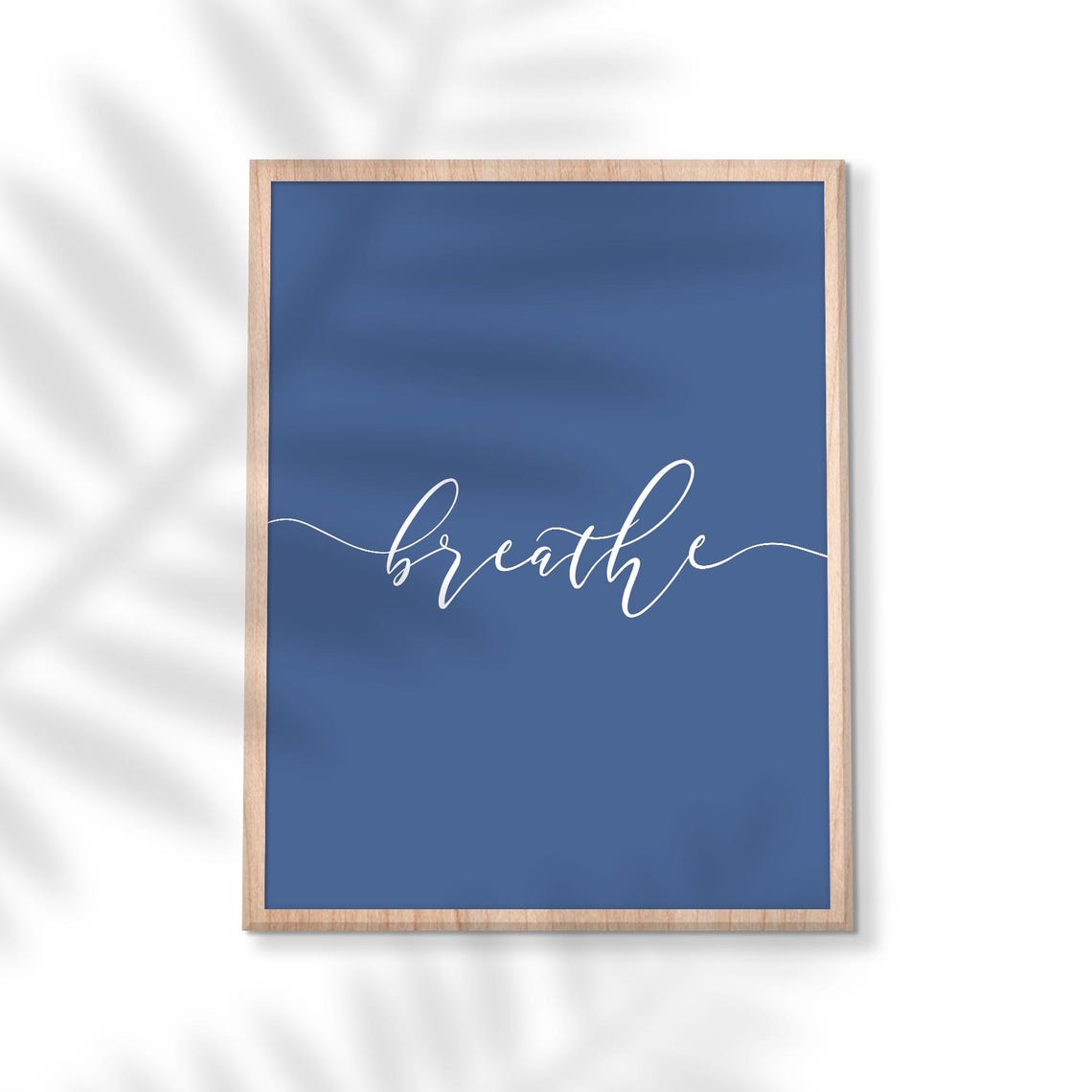 Breathe White Script Navy Blue Meditation Yoga Calm Mindfulness Poster - Image 2