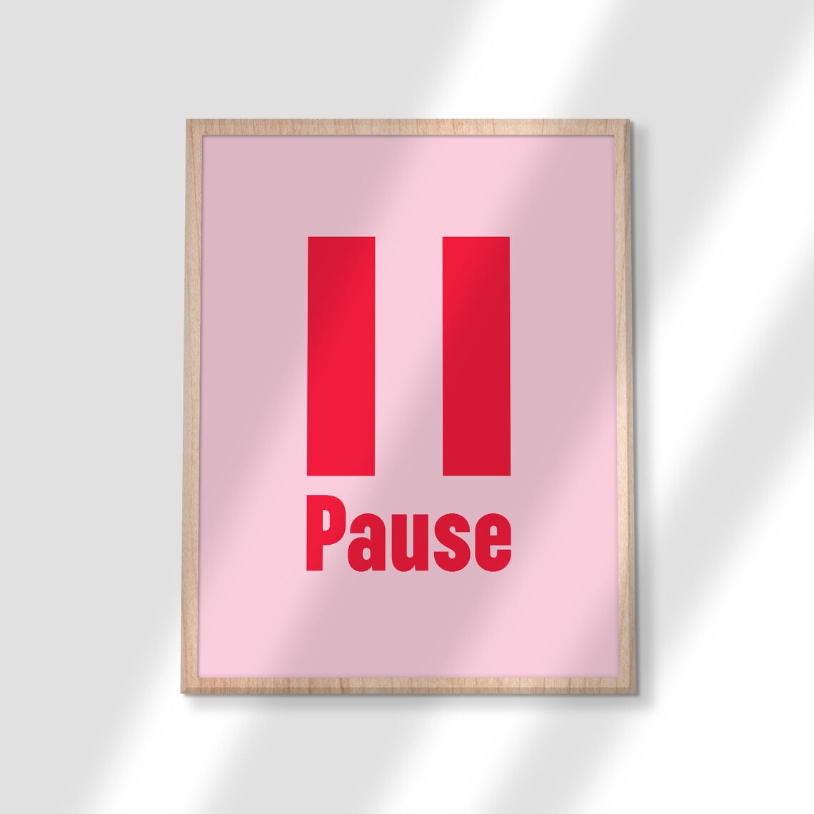 Pause Button Red Pink Minimalist Self Care Quote Modern Decor Poster - Image 3