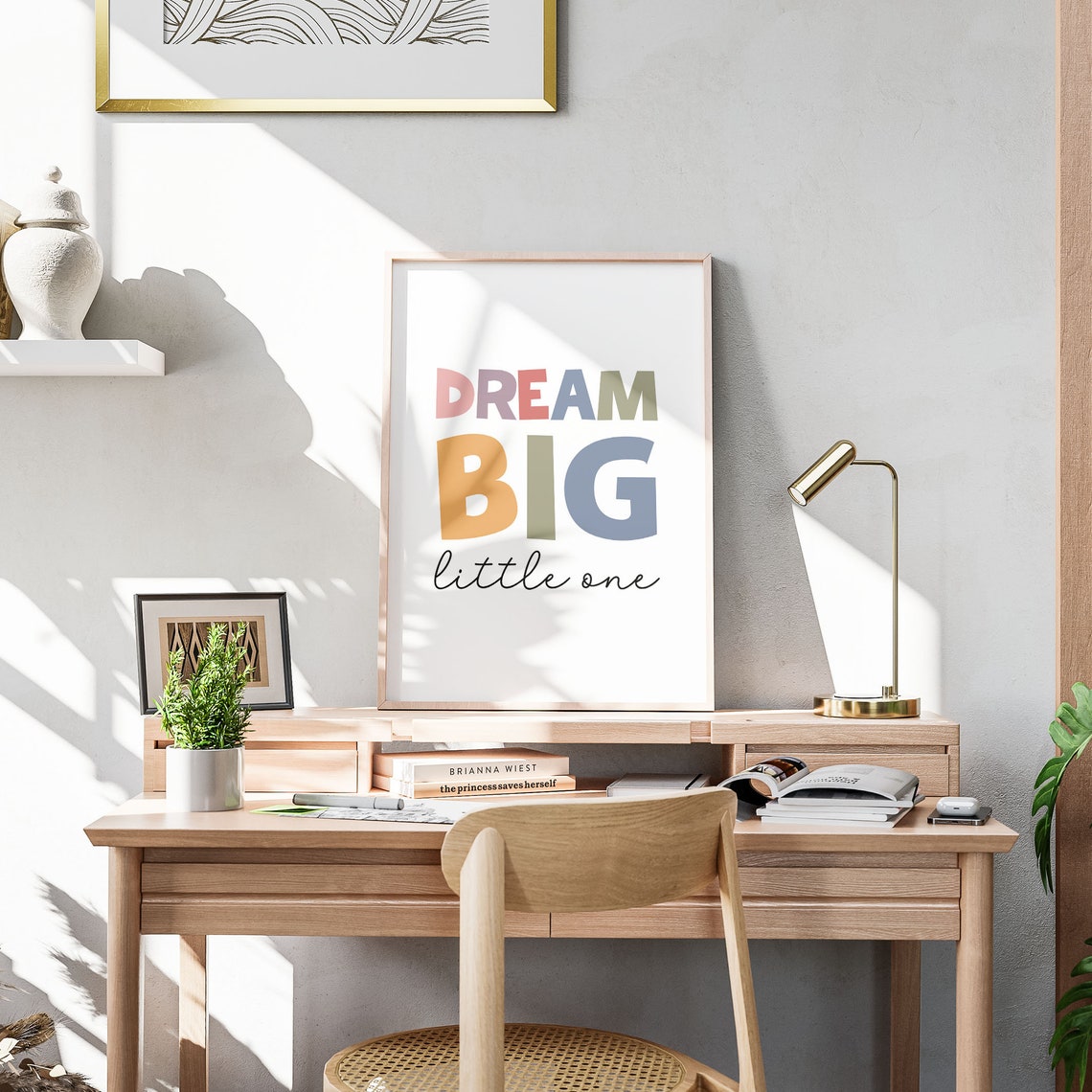 Dream Big Little One Colorful Boho Nursery Kids Quote Poster - Image 2