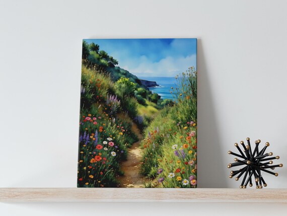 Big Sur Wildflower Path Coastal Cliff Ocean View Canvas Wall Art