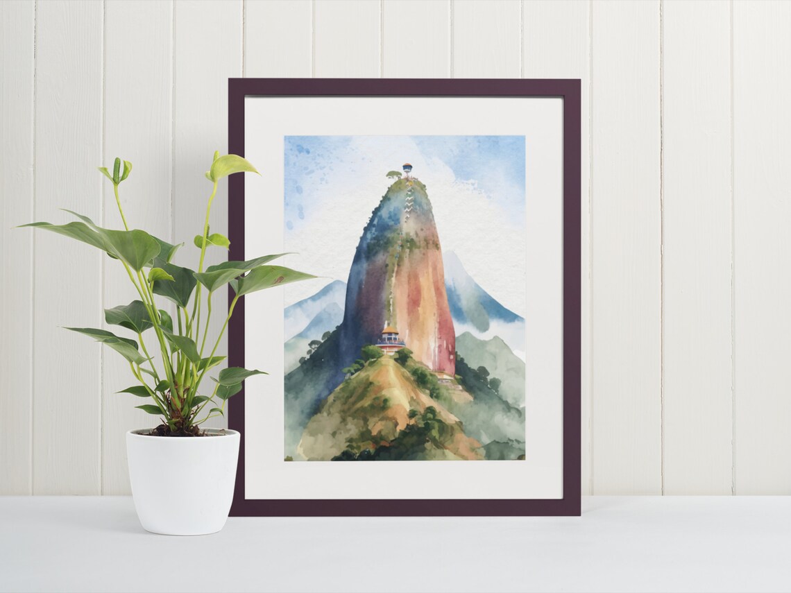 Rock Of Guatape Watercolor Art Print, Colombia Travel
