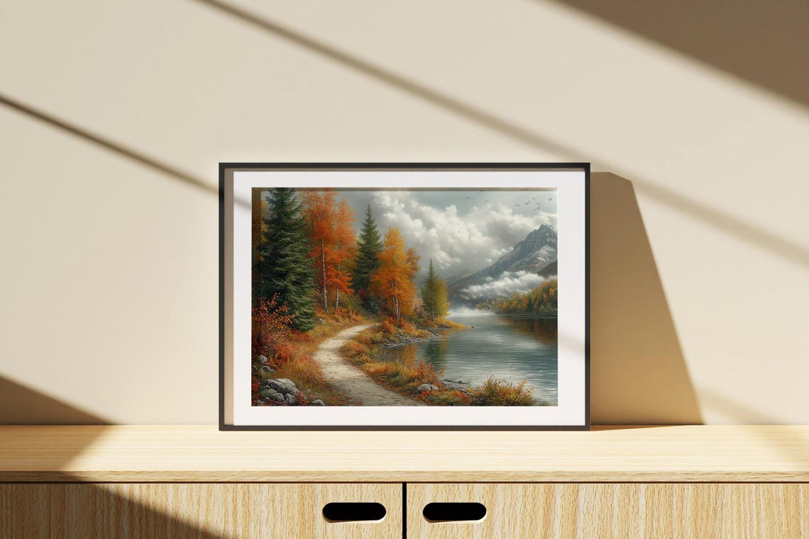 Serene Autumn Mountain Lake with Golden Aspens Landscape Poster - Image 2