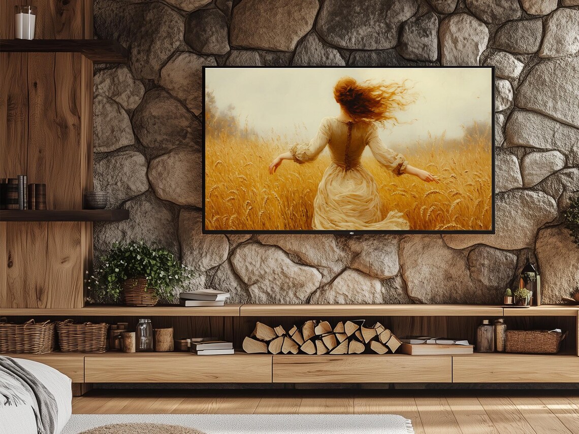 Red Haired Woman In Golden Wheat Field Vintage Style Art Poster - Image 4