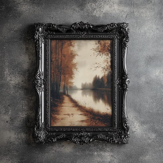 Country Farmhouse Painting Rustic Landscape Wall Art Warm Tone Print Moody Print 29