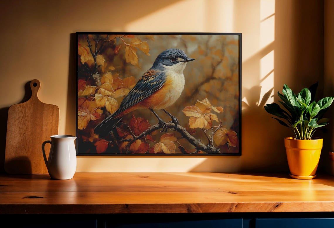 Songbird Portrait With Blue Gray Plumage And Orange Breast Fall Poster - Image 5