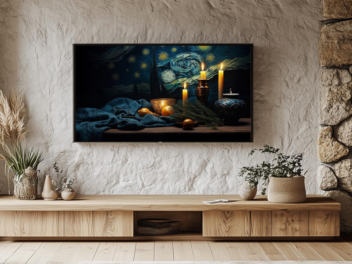 Van Gogh Starry Night Still Life With Candles Oranges And Pine Poster - Image 3