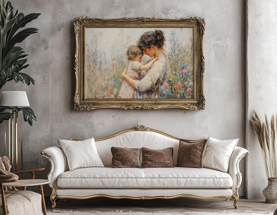 Mother Embracing Young Daughter In Blooming Wildflower Meadow Poster - Image 7