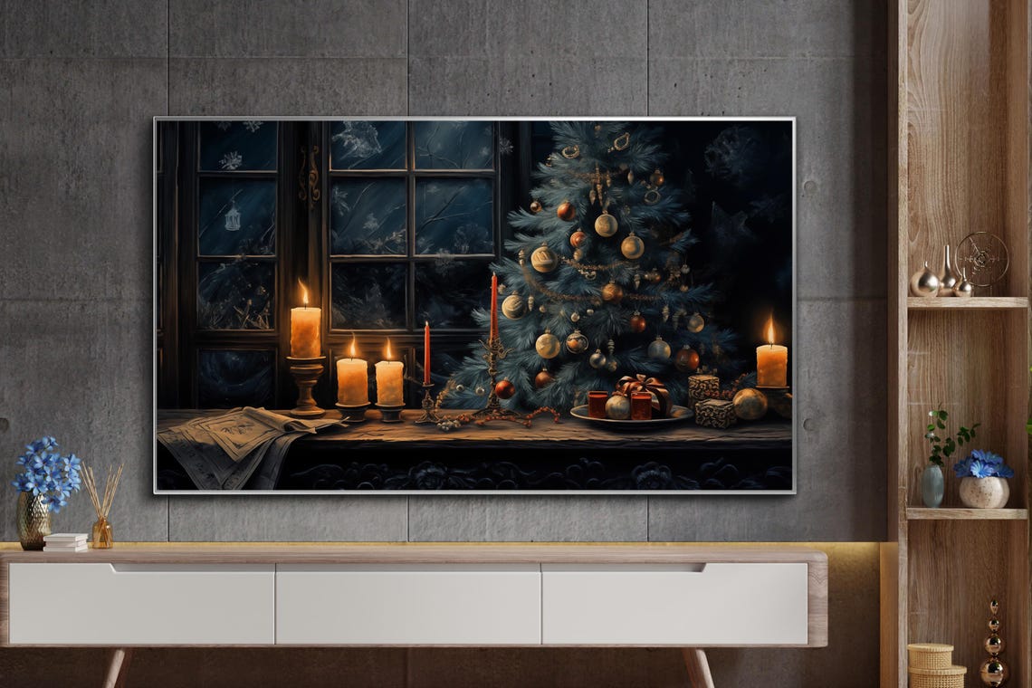 Cozy Christmas Candlelight Windowsill with Tree Holiday Art Poster - Image 2