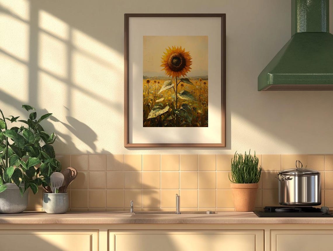 Tall Sunflower Rising Over a Golden Summer Field Painting Poster - Image 5