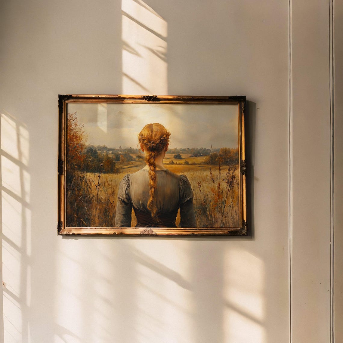 Braided Girl Gazing Over Autumn Fields Classical Painting Poster - Image 6