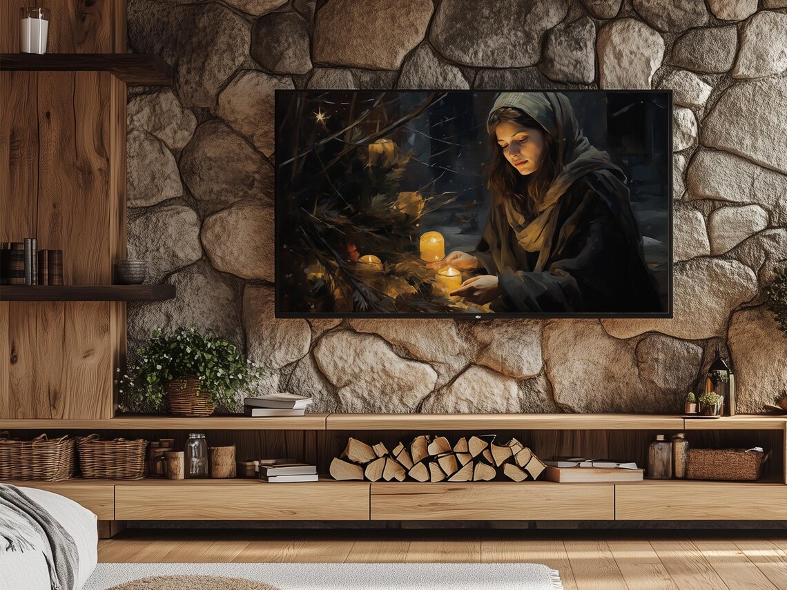 Candlelit Christmas Eve Scene with a Hooded Woman Holiday Poster - Image 6