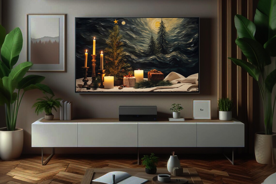 Christmas Tree With Gold Baubles Candles And Gifts By Dark Window Poster - Image 6