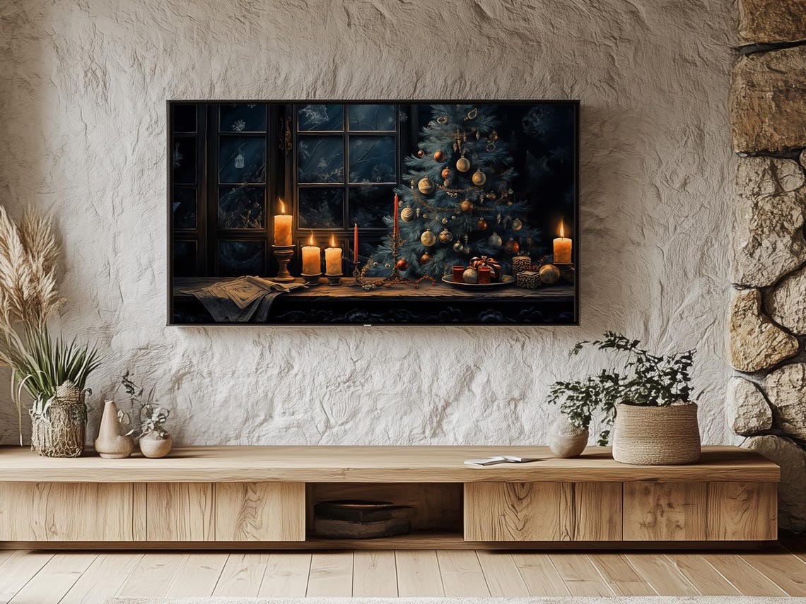 Cozy Christmas Candlelight Windowsill with Tree Holiday Art Poster - Image 6