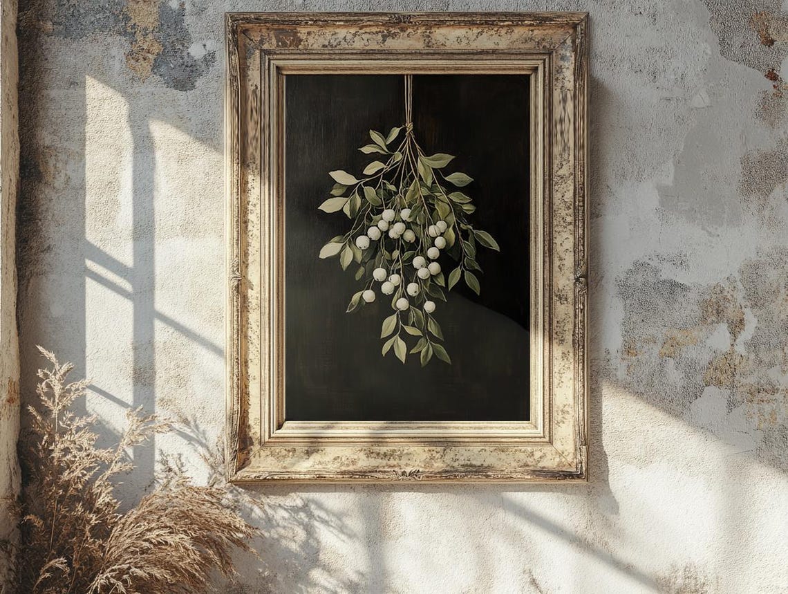 Hanging White Snowberries Branch on a Dark Ground Art Poster - Image 2