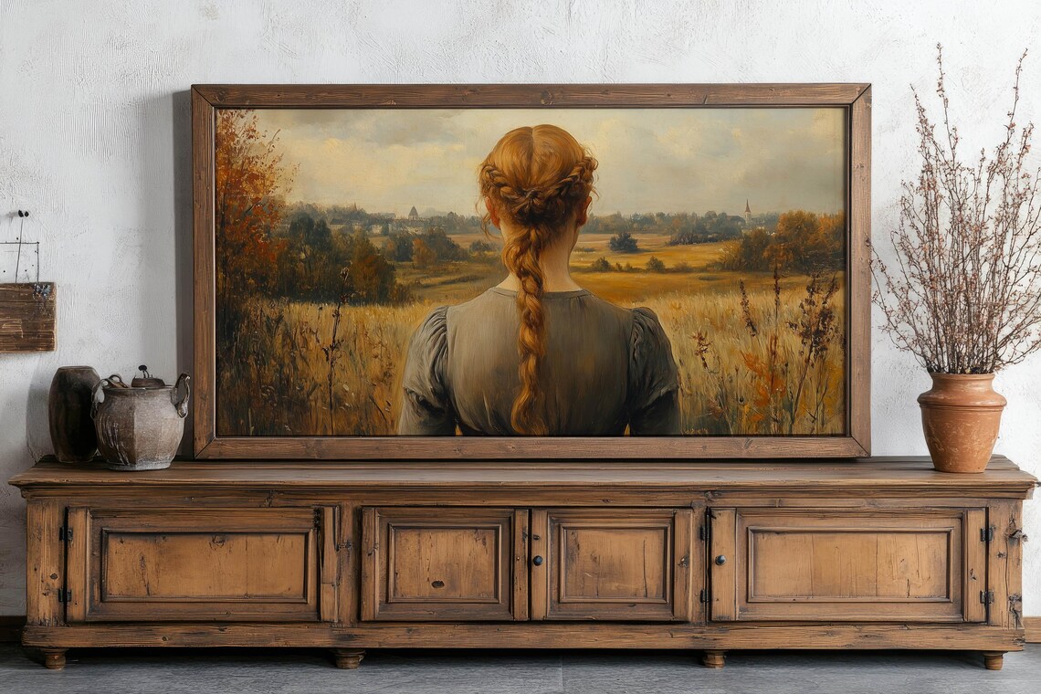Girl With Braided Red Hair Overlooking Autumn Valley Vintage Oil Poster - Image 6