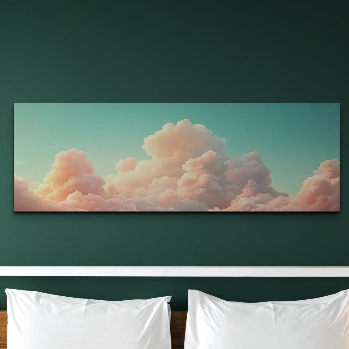 Serene Clouds Pink Teal Landscape Art Print
