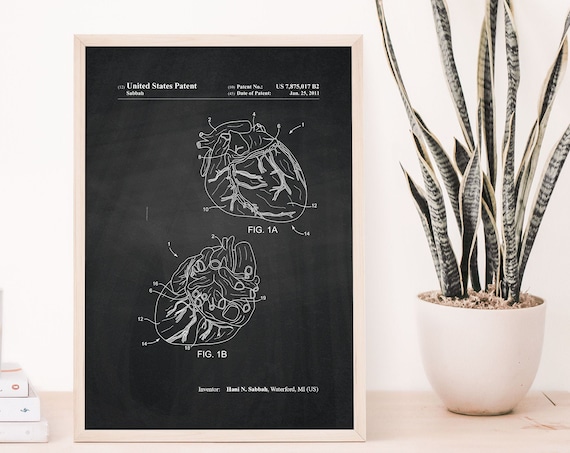 Anatomical Heart 2011 Patent Drawing Medical Chalkboard Doctor Wall Art