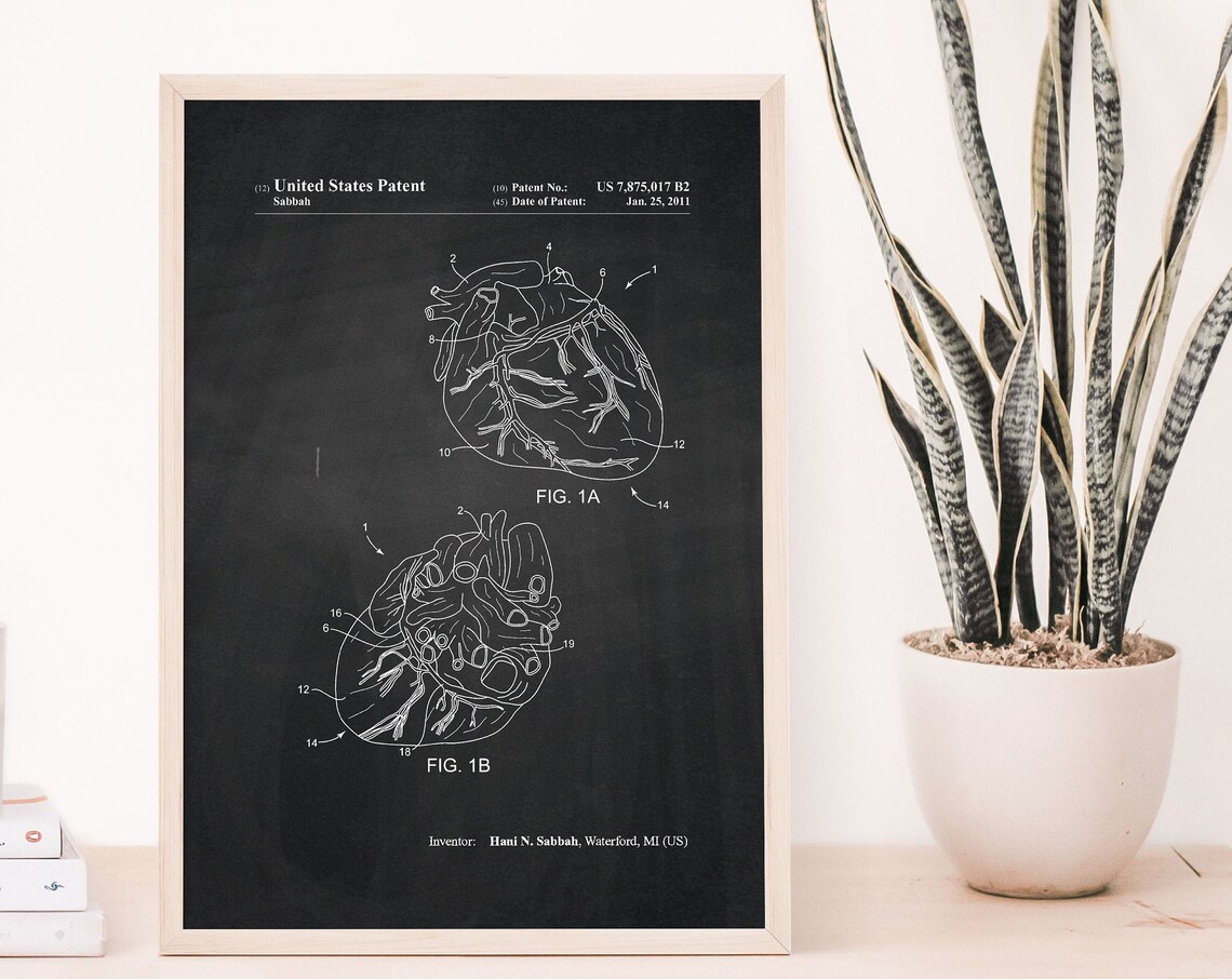 Anatomical Heart 2011 Patent Drawing Medical Chalkboard Doctor Wall Art