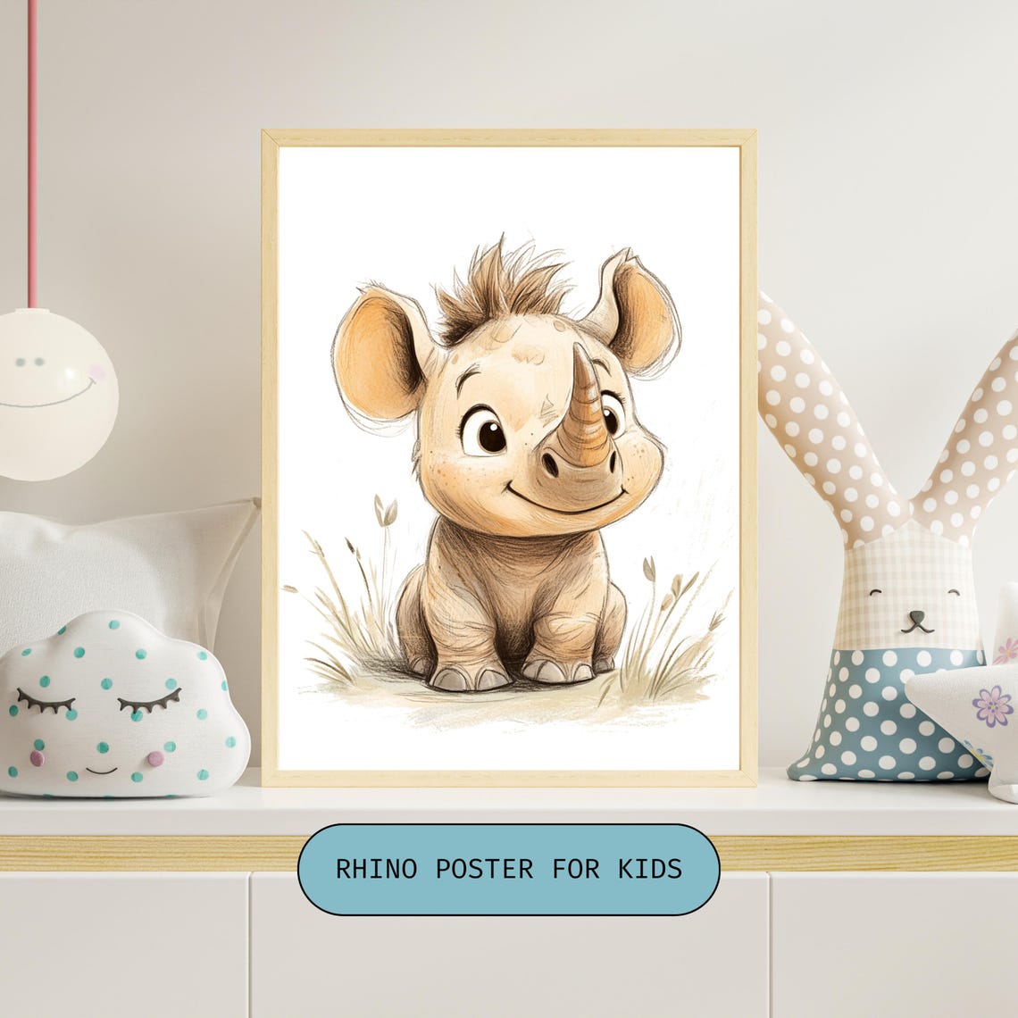 Kids Animal Rhino Poster Nursery Wall Art Playroom Kids Decor Cute Rhino Animal Illustration Childrens Room Prints Rhino Poster Art