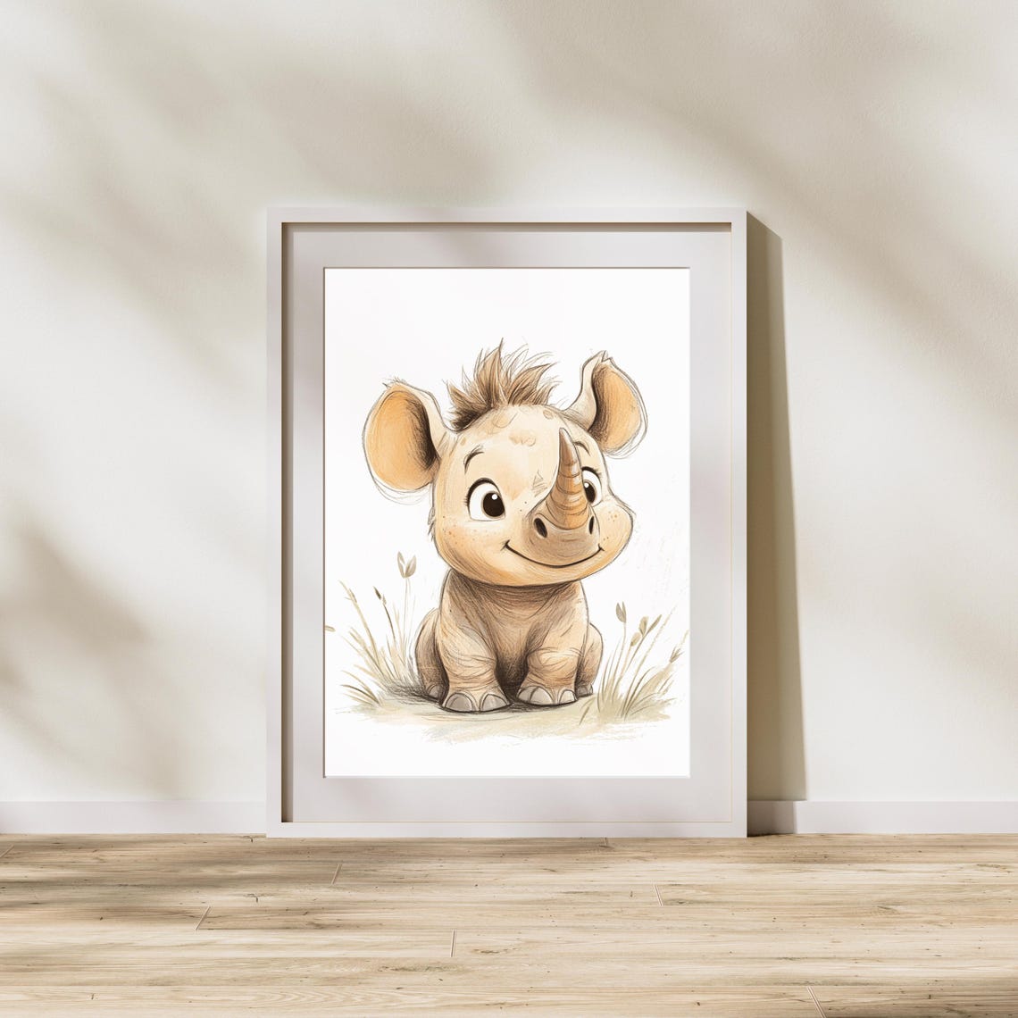 Kids Animal Rhino Poster Nursery Wall Art Playroom Kids Decor Cute Rhino Animal Illustration Childrens Room Prints Rhino Poster Art - Image 2