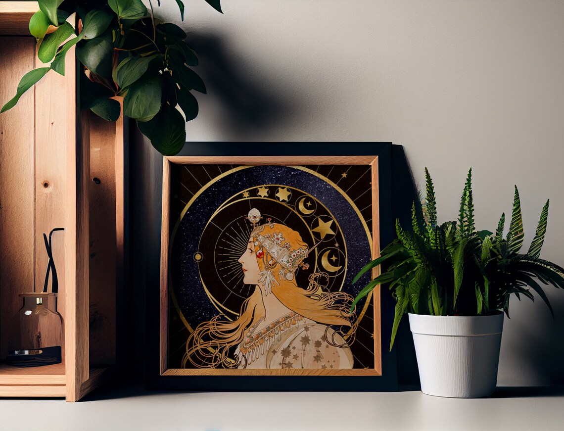 Vintage Woman And Moon Art Nouveau Moon Goddess Poster - Image 2