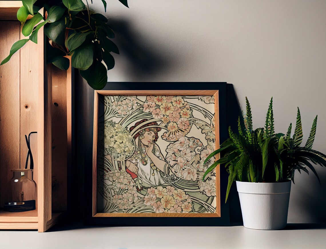 Mucha-Inspired Floral Goddess Art Nouveau Art Print