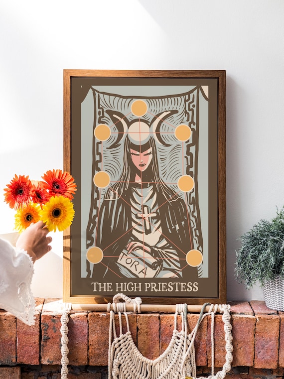 The High Priestess Print Vintage Brown Tarot Poster Nouveau Tarot Card Poster Healers Dream