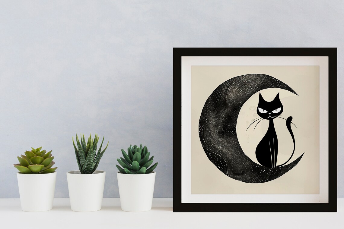 Midcentury Modern Cat And Moon Poster - Image 2