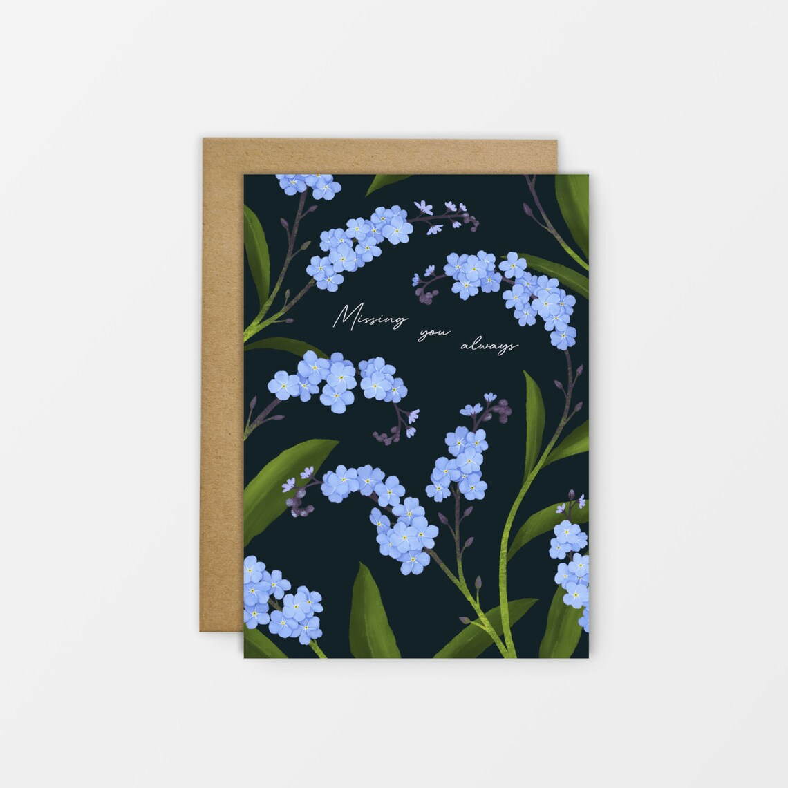 Forget Me Not Flowers Missing You Always Dark Floral Card Print