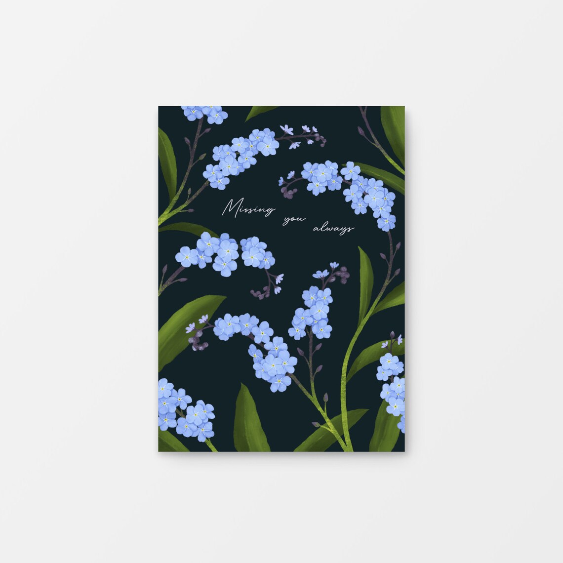 Forget Me Not Flowers Missing You Always Dark Floral Card Print - Image 3