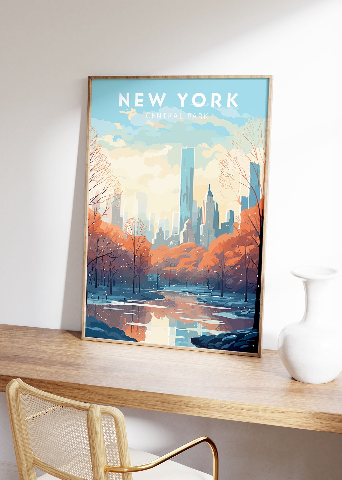 New York Central Park Autumn Skyline Travel Illustration Poster - Image 3