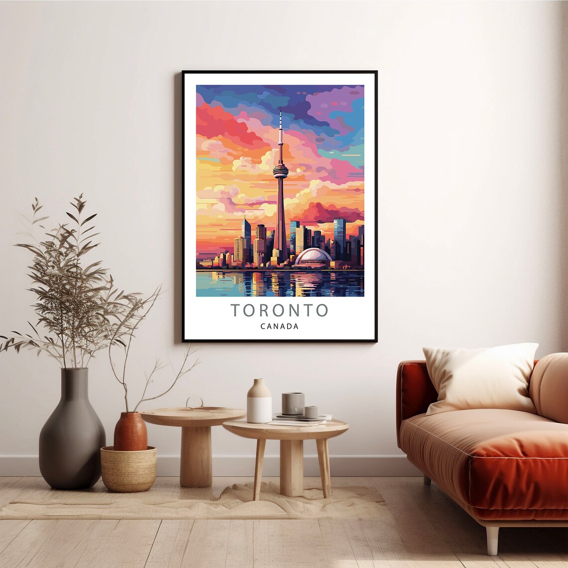 Toronto Canada Poster of the CN Tower Skyline at Sunset Over the Lake - Image 2