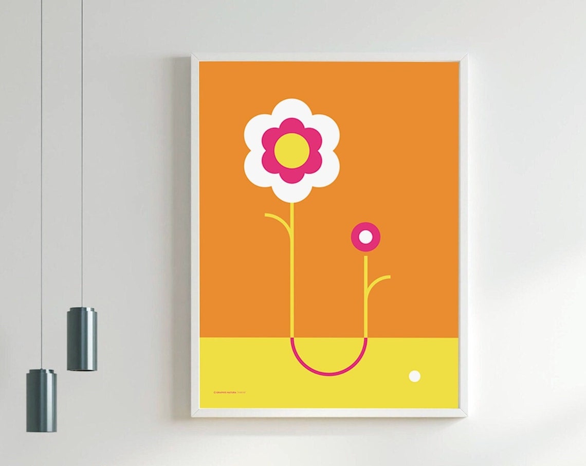 Minimalist Flower Art Print Floral Wall Art Geometric Flower Wall Art Orange Pink Flower Poster Nature Inspired Art Minimalist Decor