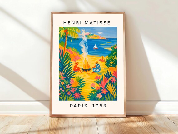 Henri Matisse Beach Bonfire Tropical Sunset Sailboat Scene Poster