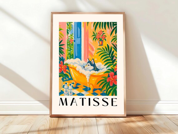 Henri Matisse Husky In Yellow Bathtub Tropical Flower Bath Poster