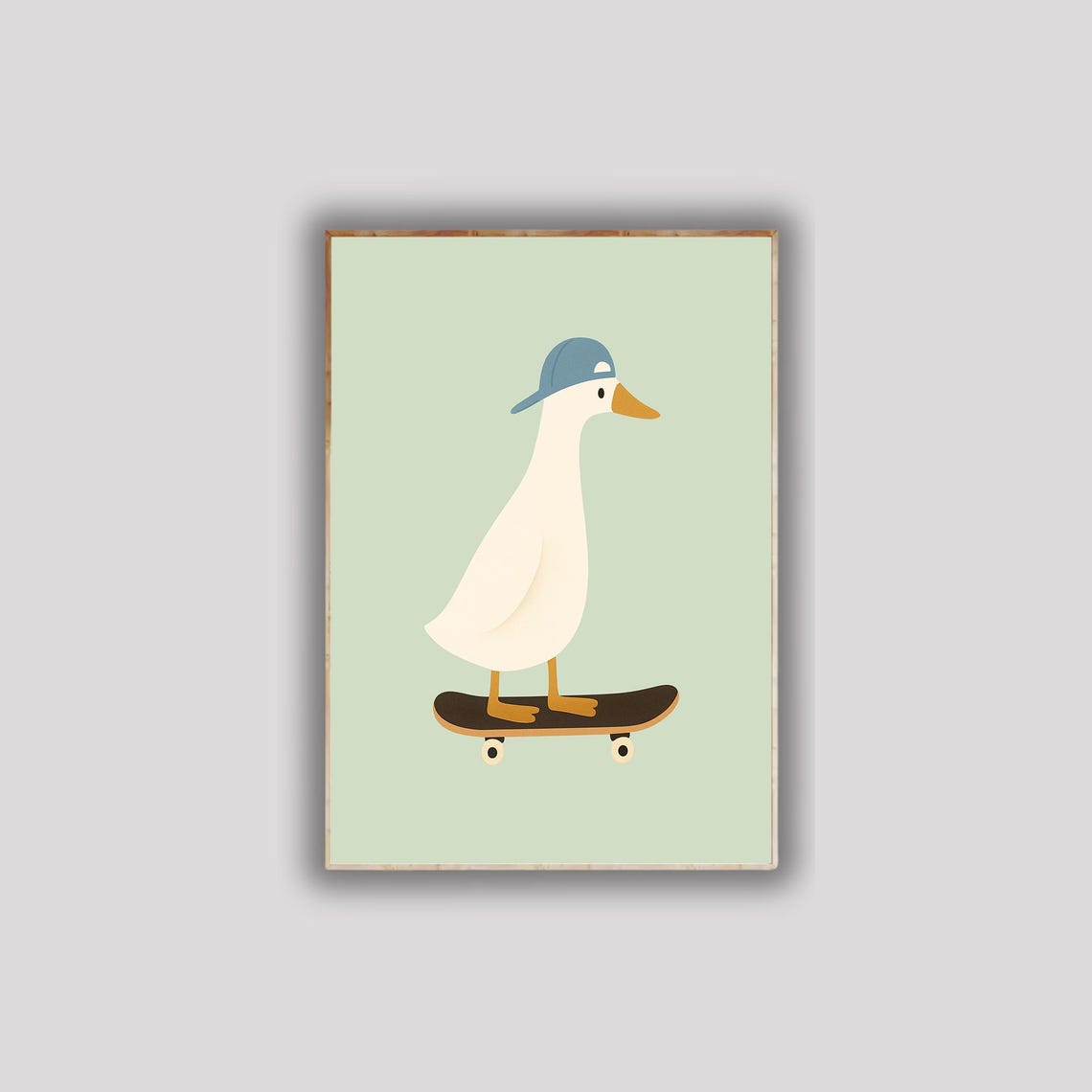 Minimalist White Goose on Skateboard Cute Line Duck Wall Poster
