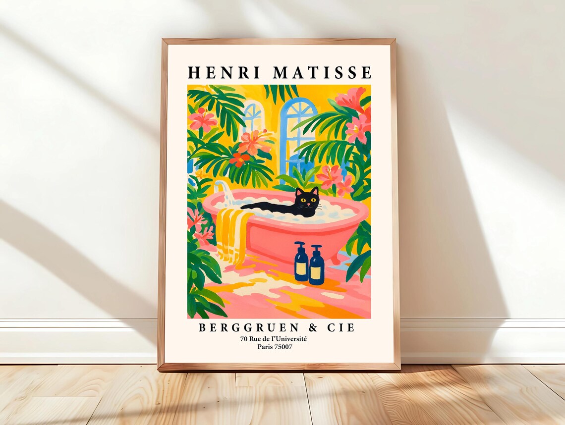 Henri Matisse Black Cat in Bubble Bath Tropical Bathroom Art Poster