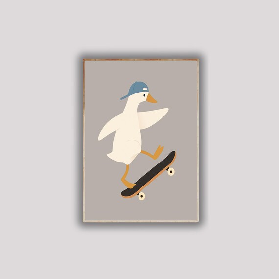 Silly Goose Riding Scooter Poster Funny Duck Print Whimsical Bird Wall Art Quirky Animal Decor For And Pet Fans