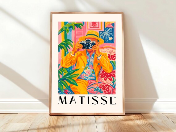 Henri Matisse Style Man With Vintage Camera Tropical Portrait Poster