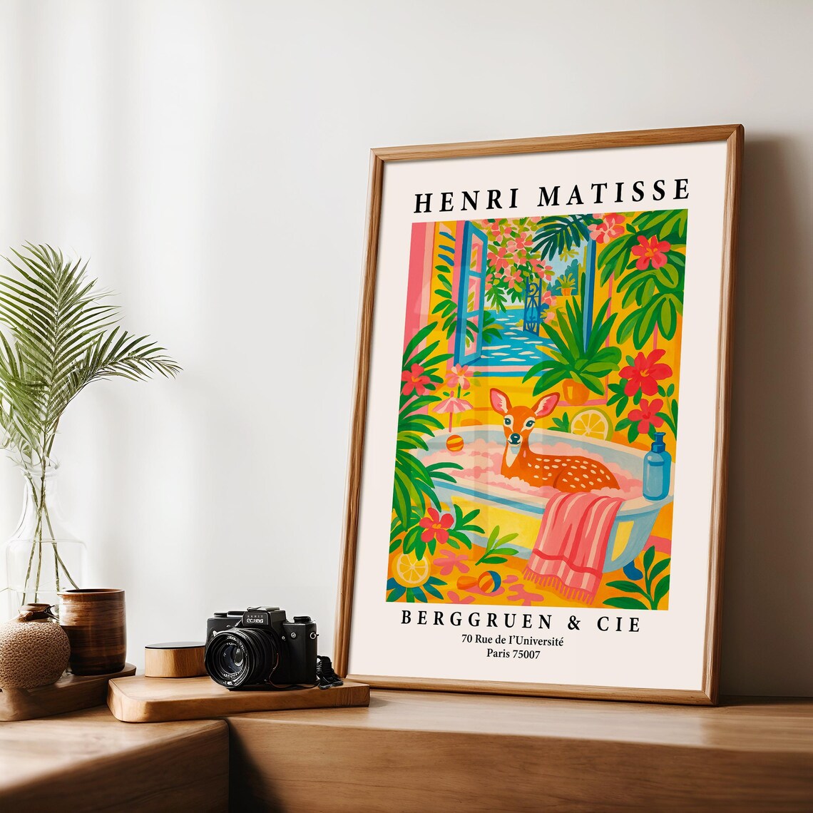 Spotted Fawn in Blue Bathtub Lemon Matisse Style Animal Poster