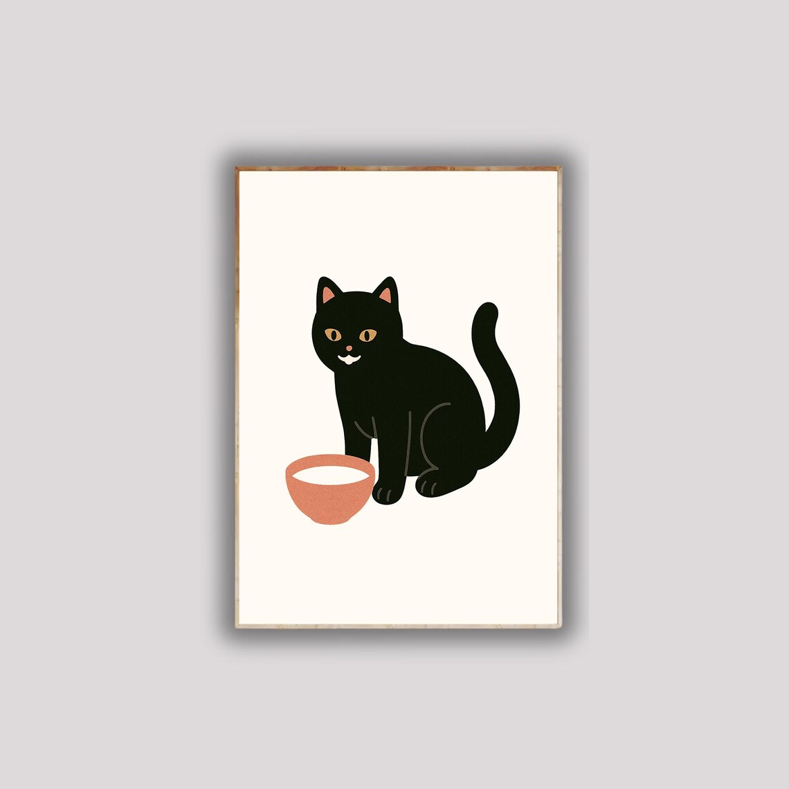 Black Cat With Milk Bowl Cute Simple Kitty Illustration Poster