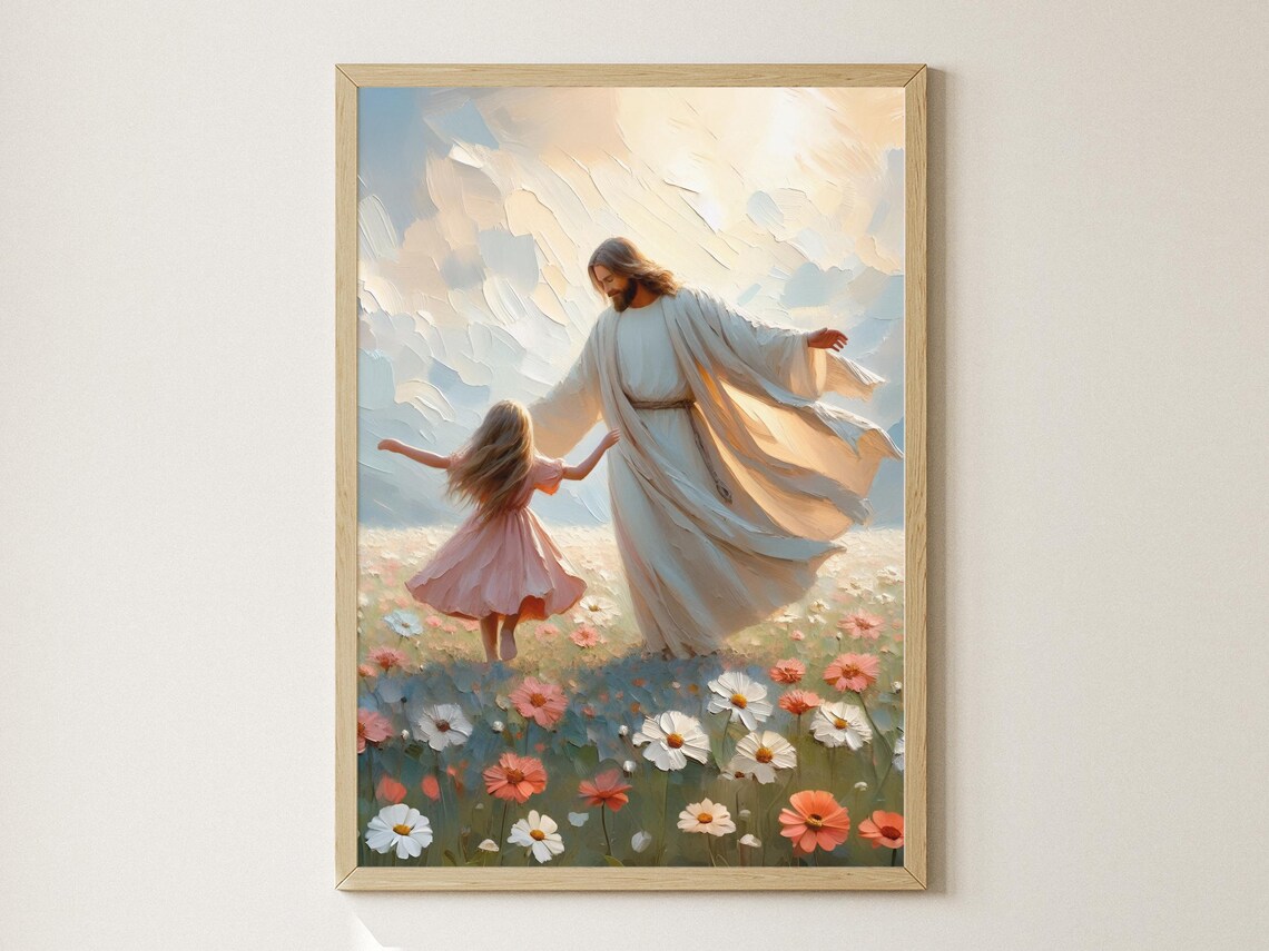 Jesus And Girl Dancing, Modern Christian Art Print