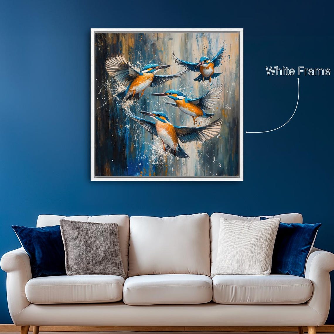 Colorful Kingfishers In Flight Over Water Splash Abstract Bird Poster - Image 5