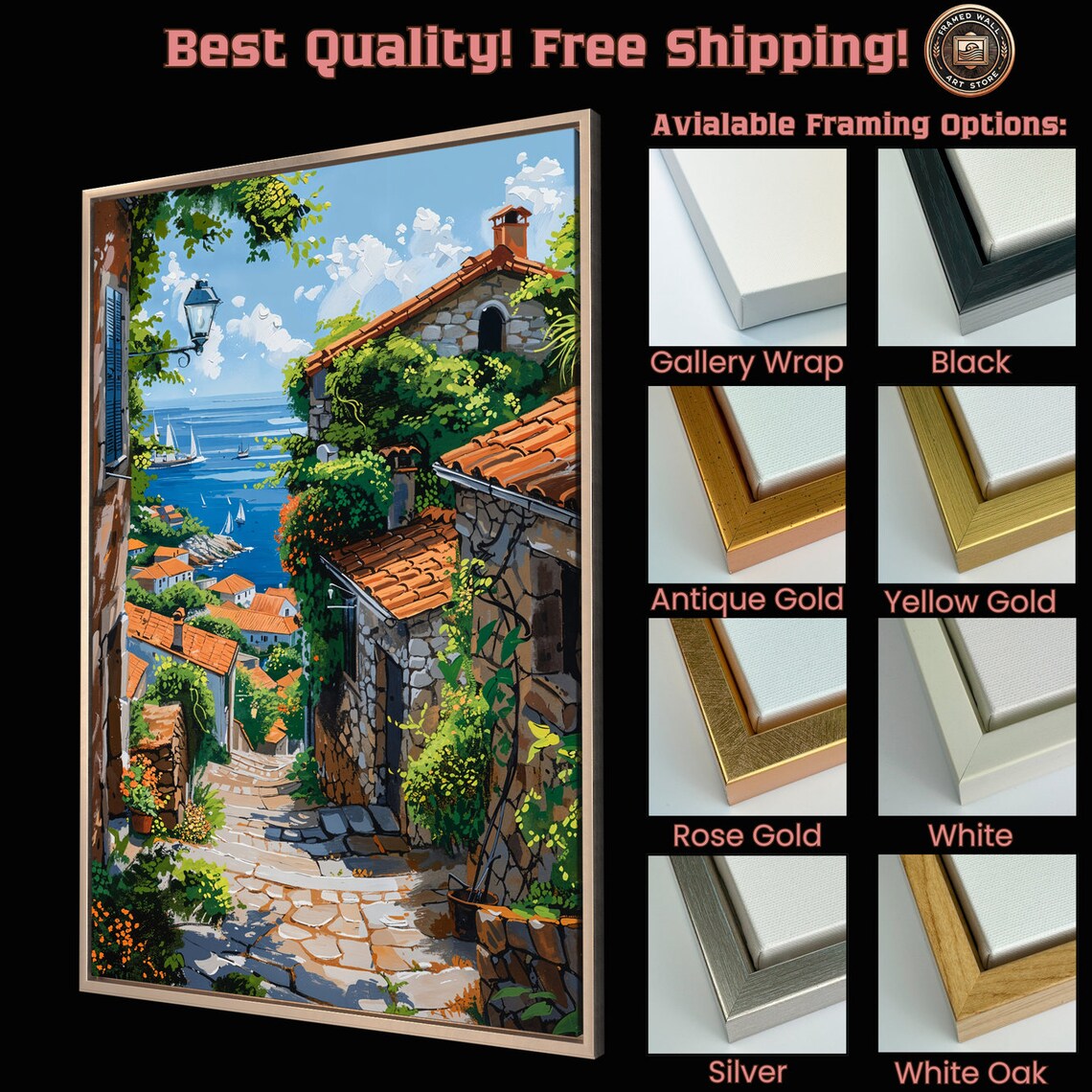 Sunny Mediterranean Coastal Village Lane Above The Sea Travel Poster - Image 5