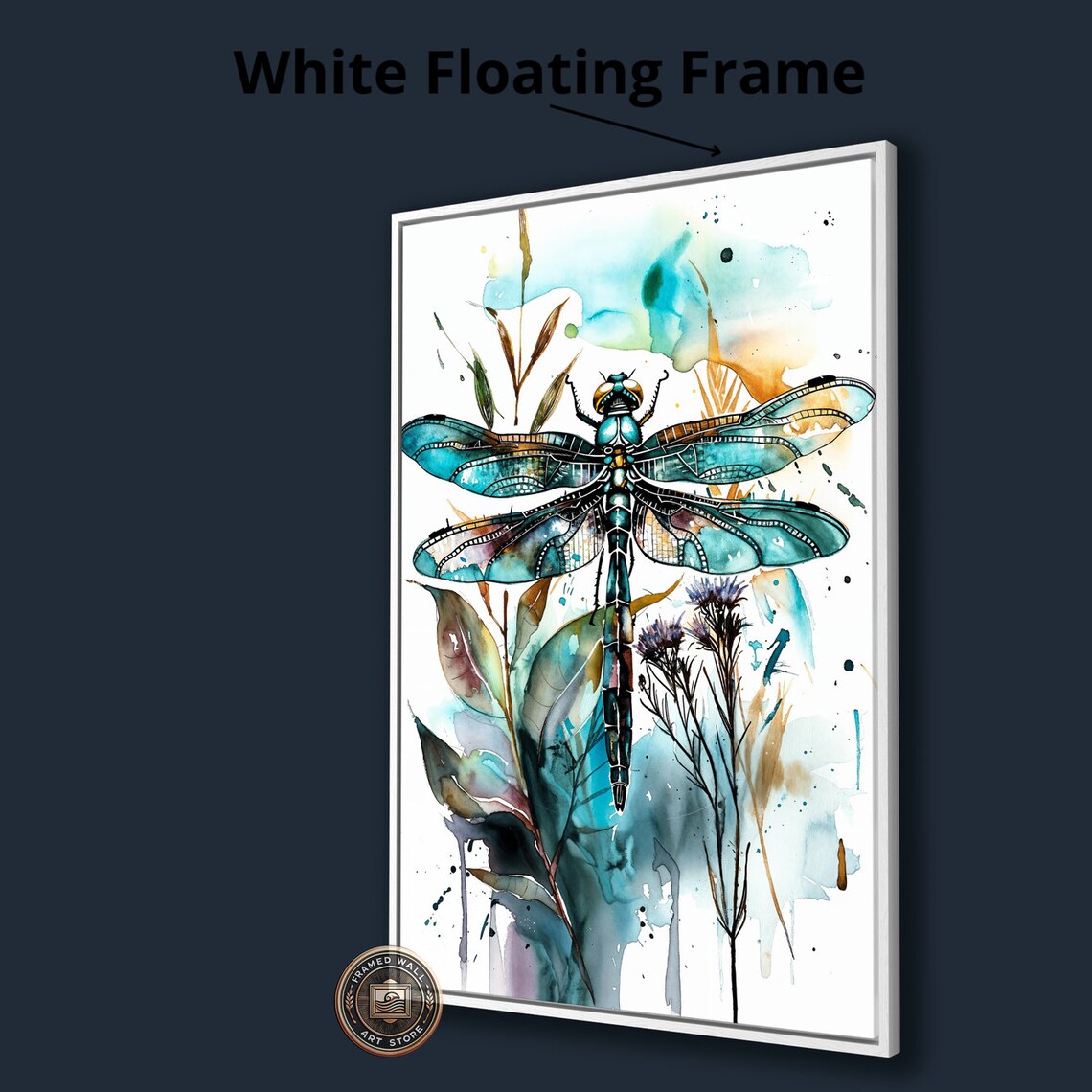 Turquoise Dragonfly Watercolor Botanical Leaves Vibrant Insect Art Poster - Image 4