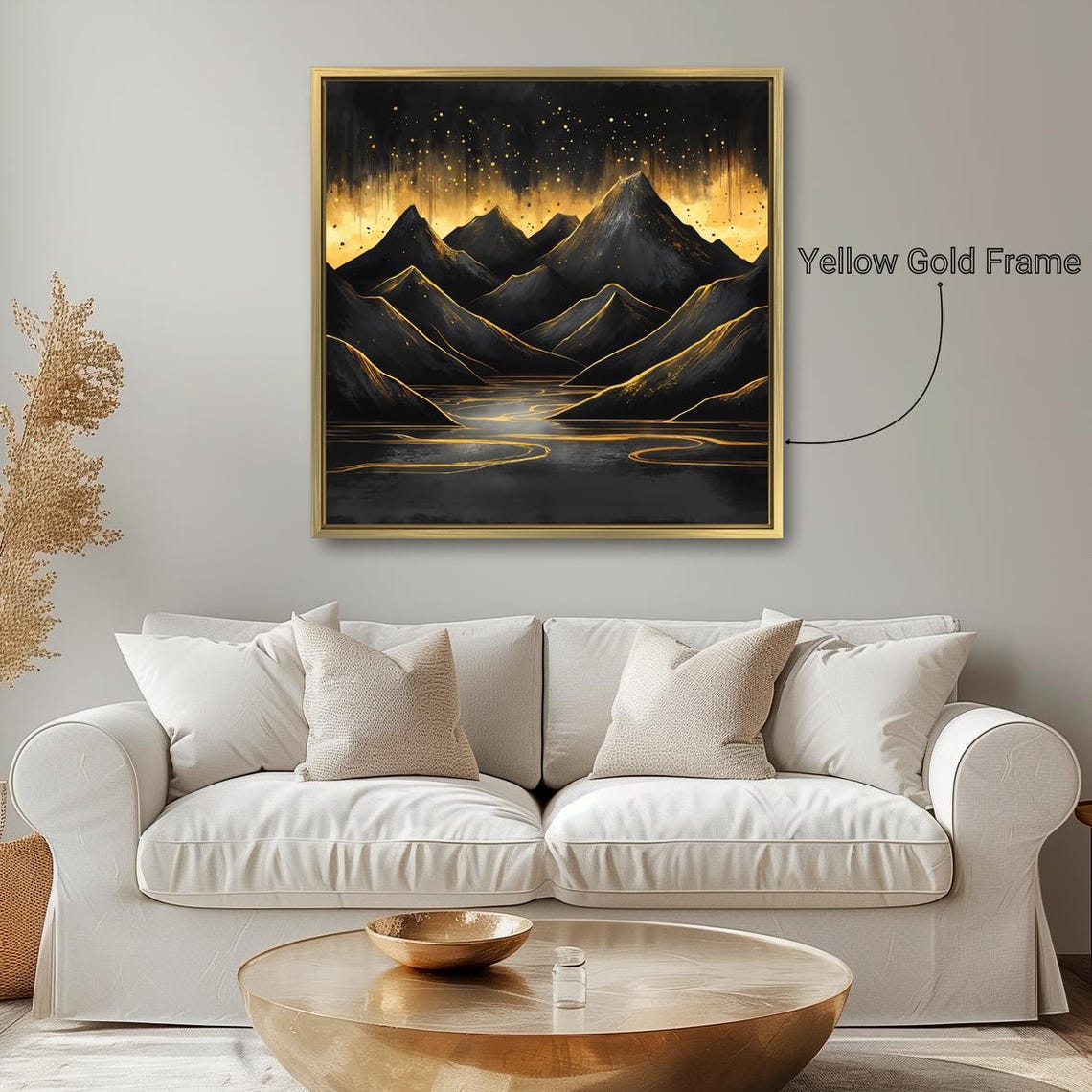 Starry Night Black Gold Mountains Abstract Golden Sky Wall Art Poster - Image 5